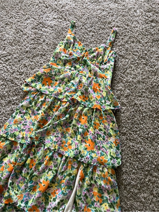 Astr Dresses & Skirts - Astr Floral Tiered Dress in Orange, Green & Purple